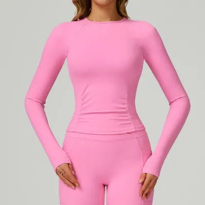 Women Slim Fit Long Sleeve Yoga T-Shirt Naked Feeling Fabric Solid Color
