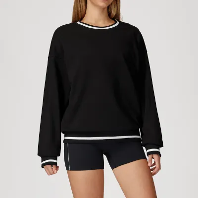 Women Autumn Contrast Color Round Neck Long Sleeve Windproof Sports Sweatshirt