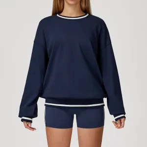 Women Autumn Contrast Color Round Neck Long Sleeve Windproof Sports Sweatshirt