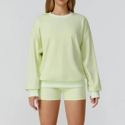 Women Autumn Contrast Color Round Neck Long Sleeve Windproof Sports Sweatshirt