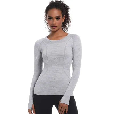 Women's Quick-Dry Breathable Seamless Long-Sleeve Yoga T-Shirt - Solid Color