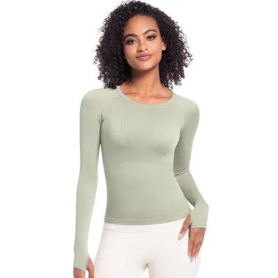 Women's Quick-Dry Breathable Seamless Long-Sleeve Yoga T-Shirt - Solid Color