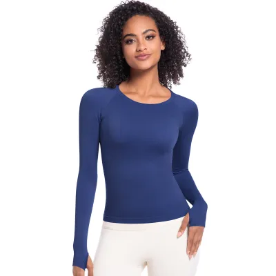 Women's Quick-Dry Breathable Seamless Long-Sleeve Yoga T-Shirt - Solid Color
