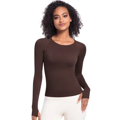 Women's Quick-Dry Breathable Seamless Long-Sleeve Yoga T-Shirt - Solid Color