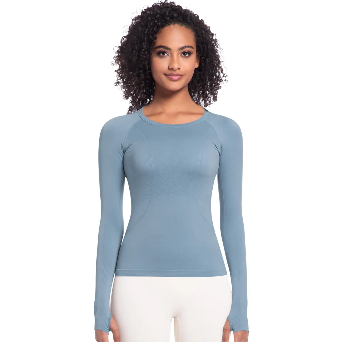 Women's Quick-Dry Breathable Seamless Long-Sleeve Yoga T-Shirt - Solid Color