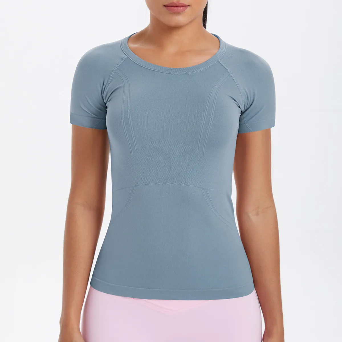 Women's Seamless Breathable Yoga T-Shirt - Solid Color Short-Sleeve Sportswear Top
