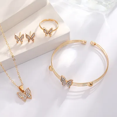Personalized Rhinestone Butterfly Jewelry Four-Piece Set
