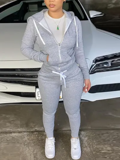 Women Athleisure Zip Hoodie And Pants Two-Piece Set