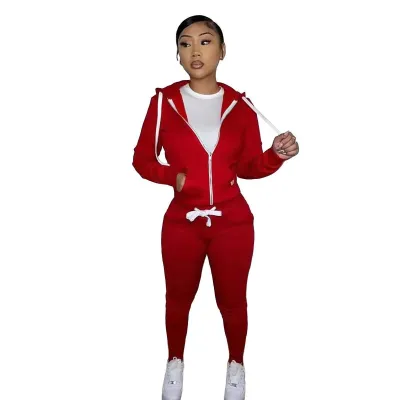 Women Athleisure Zip Hoodie And Pants Two-Piece Set