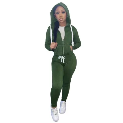 Women Athleisure Zip Hoodie And Pants Two-Piece Set