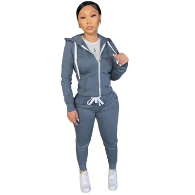 Women Athleisure Zip Hoodie And Pants Two-Piece Set