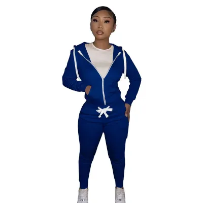 Women Athleisure Zip Hoodie And Pants Two-Piece Set