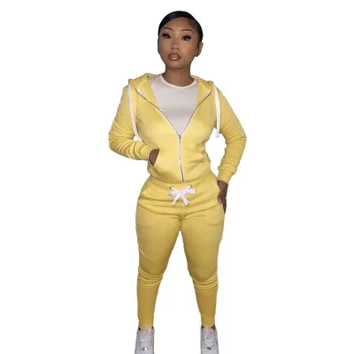 Women Athleisure Zip Hoodie And Pants Two-Piece Set