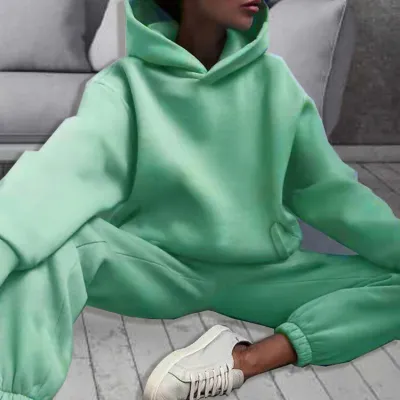 Autumn And Winter Women's Athleisure Solid Color Hoodie And Sweatpants Two-Piece Set