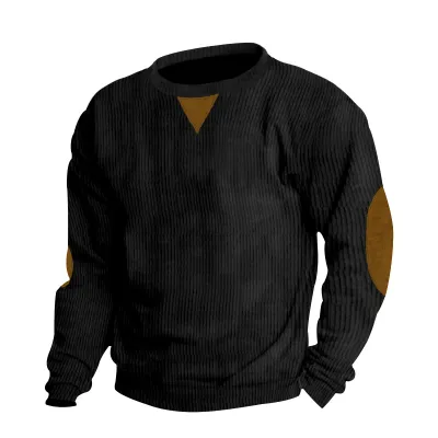 Men Casual Corduroy Long Sleeve Pullover Crewneck Sweatshirt Solid Color