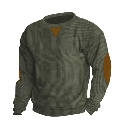 Men Casual Corduroy Long Sleeve Pullover Crewneck Sweatshirt Solid Color