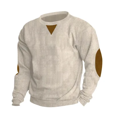 Men Casual Corduroy Long Sleeve Pullover Crewneck Sweatshirt Solid Color