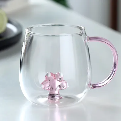 Fashion Cartoon Animal Multicolor Handle Transparent Glass Single Layer Drinking Cup Home Kitchen Office