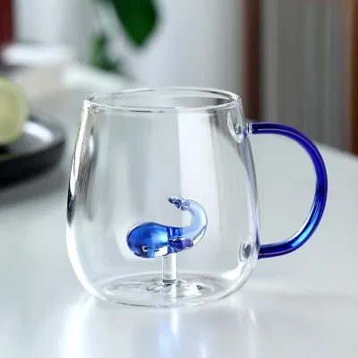 Fashion Cartoon Animal Multicolor Handle Transparent Glass Single Layer Drinking Cup Home Kitchen Office