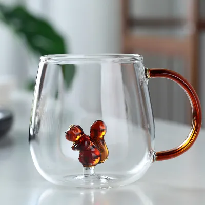 Fashion Cartoon Animal Multicolor Handle Transparent Glass Single Layer Drinking Cup Home Kitchen Office