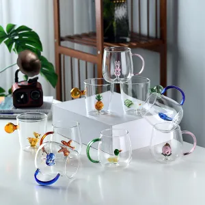 Fashion Cartoon Animal Multicolor Handle Transparent Glass Single Layer Drinking Cup Home Kitchen Office