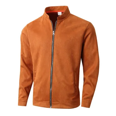 Men Fall Winter Slim-Fit Crewneck Long Sleeve Vertical Collar Cardigan Casual Jacket