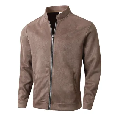 Men Fall Winter Slim-Fit Crewneck Long Sleeve Vertical Collar Cardigan Casual Jacket