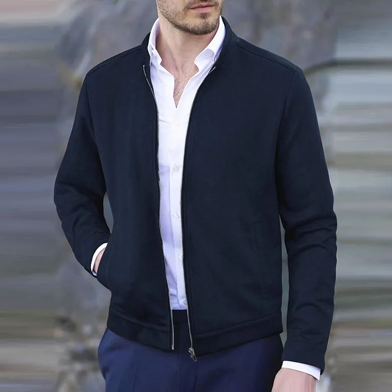 Men Fall Winter Slim-Fit Crewneck Long Sleeve Vertical Collar Cardigan Casual Jacket