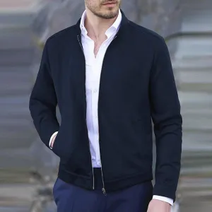 Men Fall Winter Slim-Fit Crewneck Long Sleeve Vertical Collar Cardigan Casual Jacket