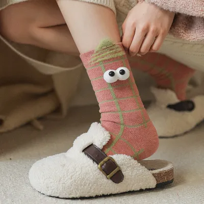 Cute Eyes Cartoon Embroidery Women Socks
