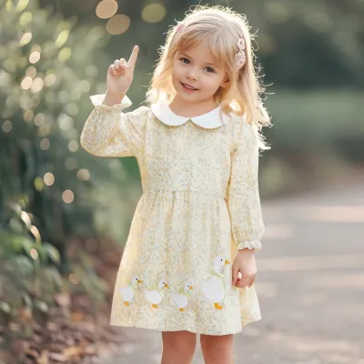 Wholesale Kids Toddler Girls Cute Cartoon Stripe Short Sleeve Dress