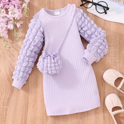 Autumn And Winter Girls Fashion Solid Color Long Sleeve Solid Color Dress