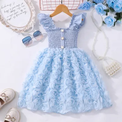 Girl's Fashion Ruffled Mesh Sleeveless A-Line Dress for Kids