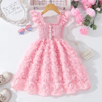 Girl's Fashion Ruffled Mesh Sleeveless A-Line Dress for Kids