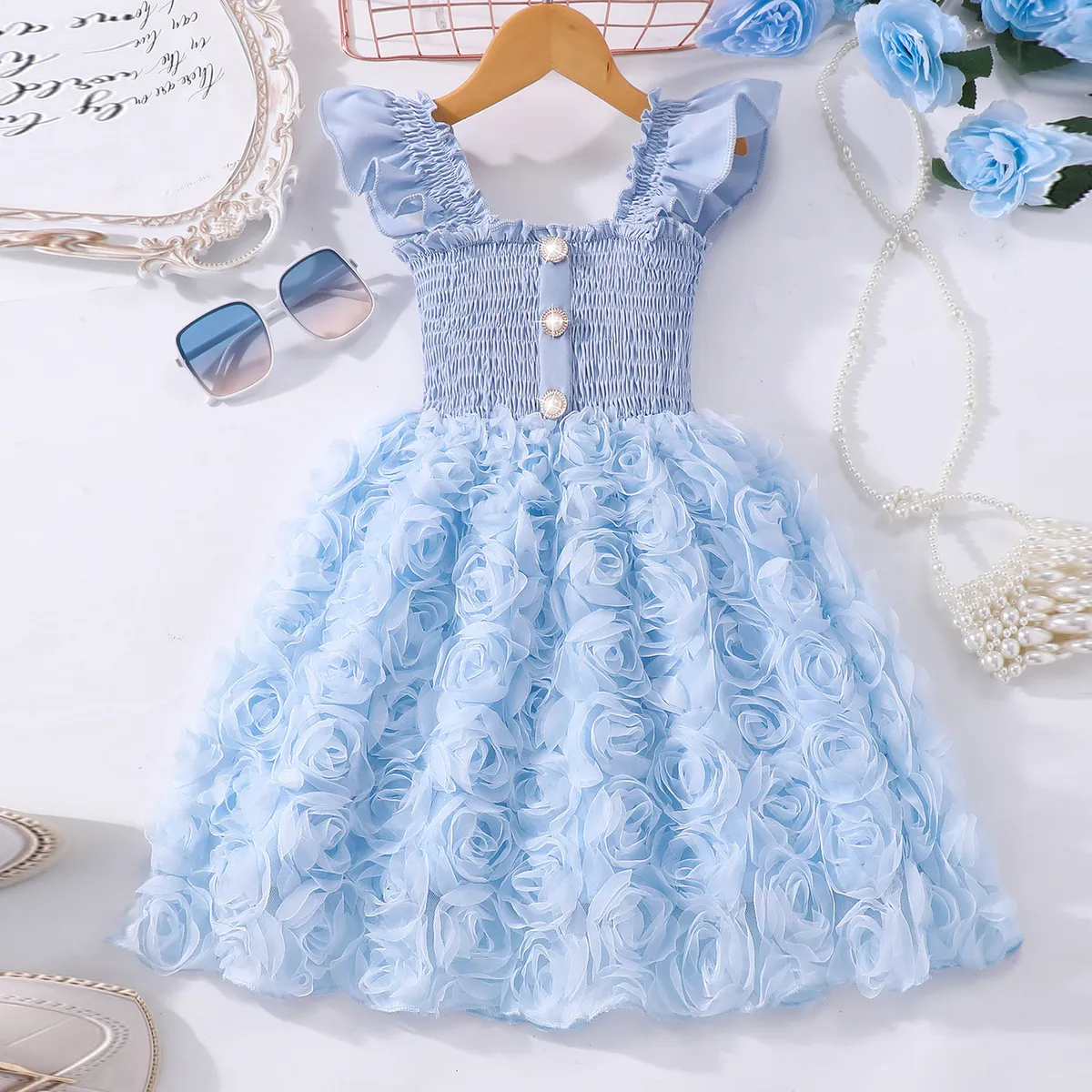 Girl's Fashion Ruffled Mesh Sleeveless A-Line Dress for Kids