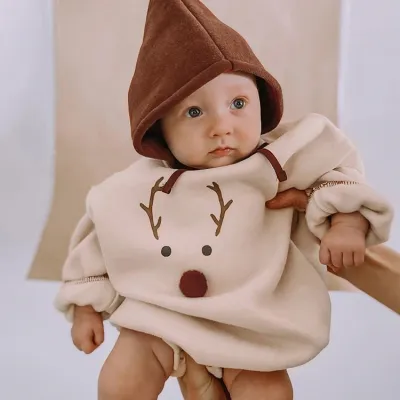 Kids Baby Fashion Christmas Long-Sleeve Rompers Hat Two-Piece Set