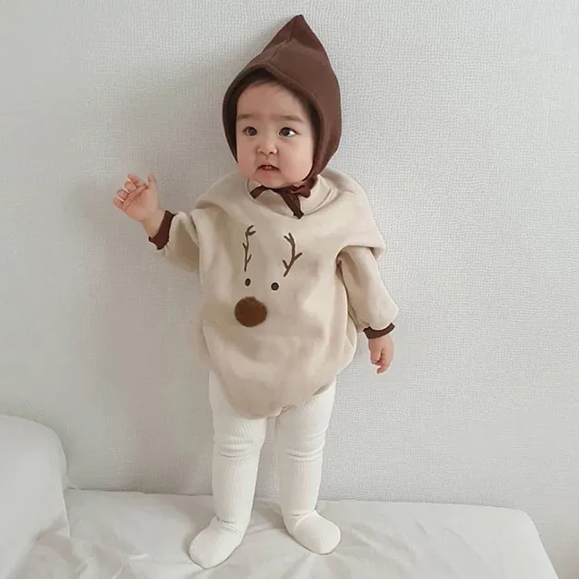 Kids Baby Fashion Christmas Long-Sleeve Rompers Hat Two-Piece Set