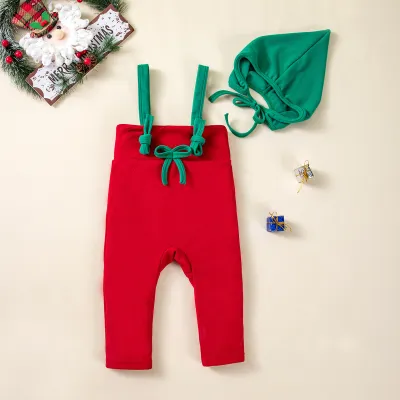Kids Baby Fashion Autumn And Winter Christmas Warm Velvet Jumpsuits Hat Two-Piece Set