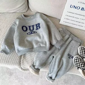 Autumn Winter Children's Casual Alphabet Print Sweatshirt and Sweatpants Two-Piece Set