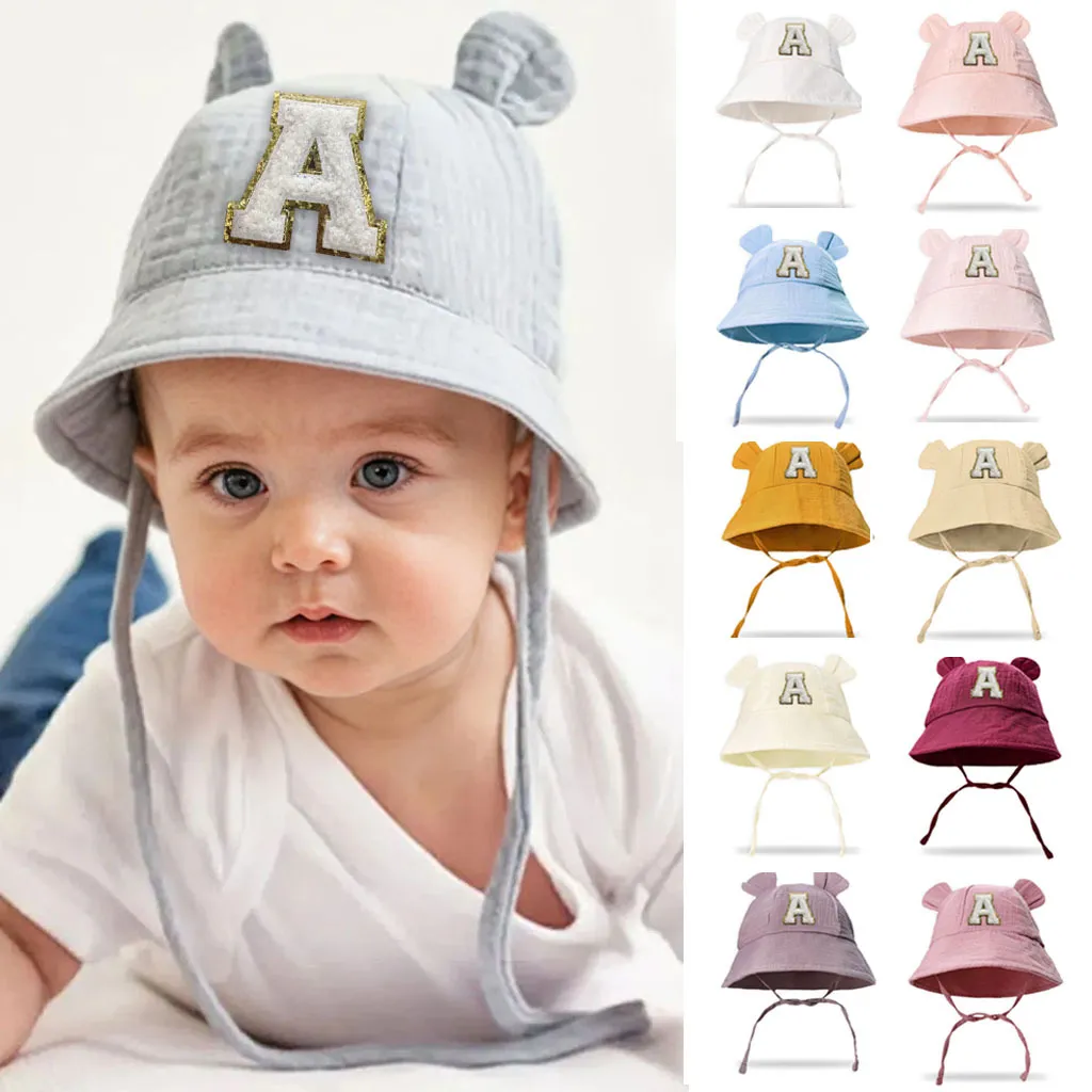 Baby Fashion Solid Color Cotton Letter Adjustable Sun Hat Kids Accessories