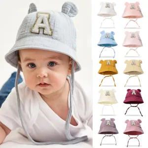 Baby Fashion Solid Color Cotton Letter Adjustable Sun Hat Kids Accessories