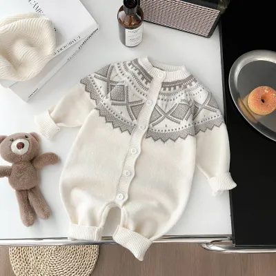 Baby Retro Knitted Long Sleeve Rompers for Autumn Winter