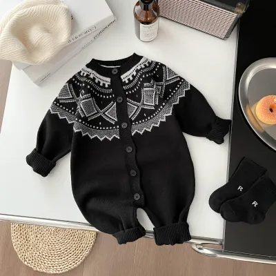 Baby Retro Knitted Long Sleeve Rompers for Autumn Winter