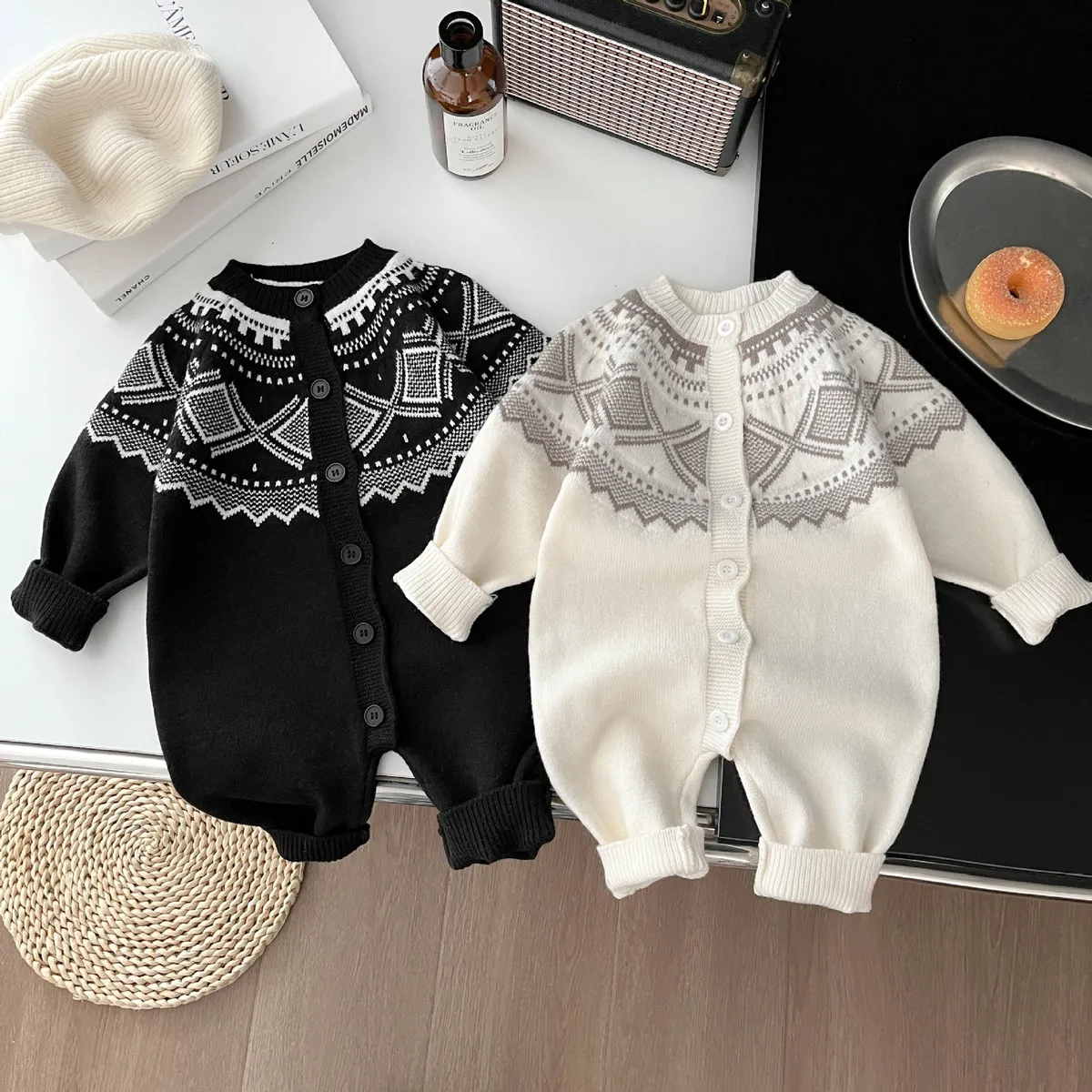 Baby Retro Knitted Long Sleeve Rompers for Autumn Winter