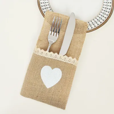 Christmas Holiday Knife and Fork Set Linen Lace Tableware Bag