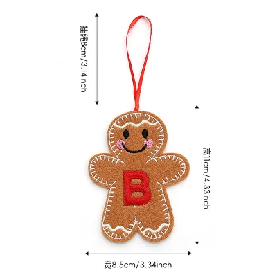 Christmas Embroidered Letters Gingerbread Man Hanging Ornaments for Tree