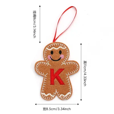 Christmas Embroidered Letters Gingerbread Man Hanging Ornaments for Tree