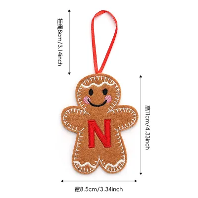 Christmas Embroidered Letters Gingerbread Man Hanging Ornaments for Tree