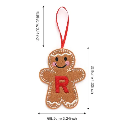 Christmas Embroidered Letters Gingerbread Man Hanging Ornaments for Tree