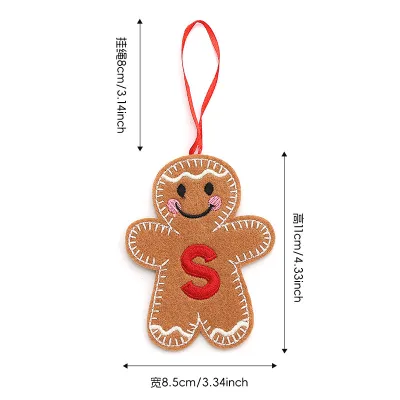 Christmas Embroidered Letters Gingerbread Man Hanging Ornaments for Tree
